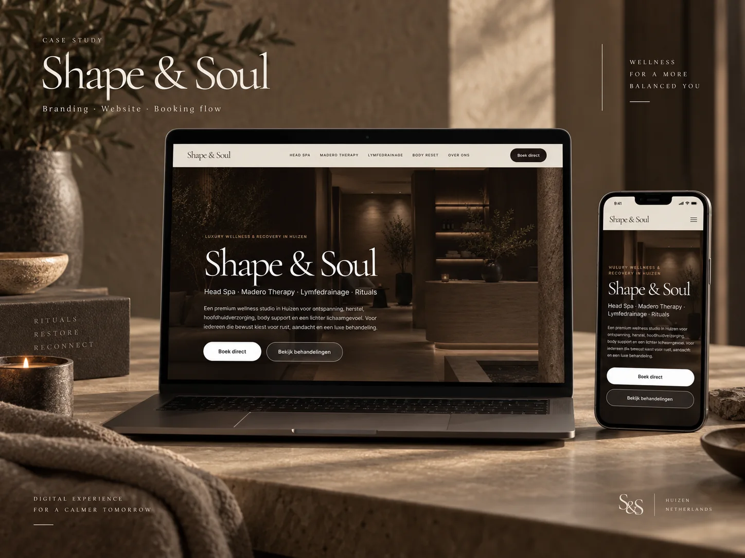 Shape & Soul wellnesswebsite — premium digitale service experience