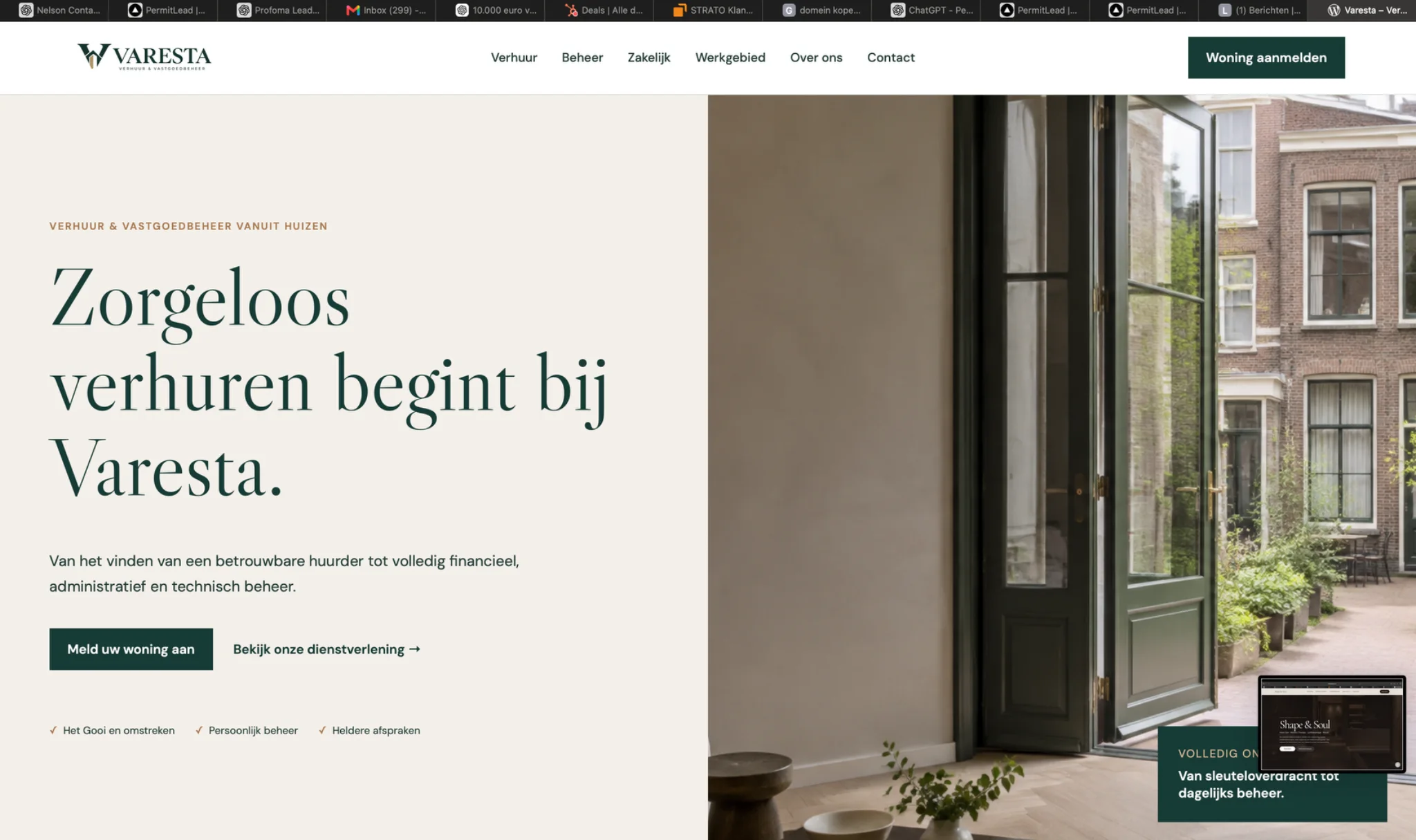 Varesta website met verhuurpropositie, intake en vastgoedexperience
